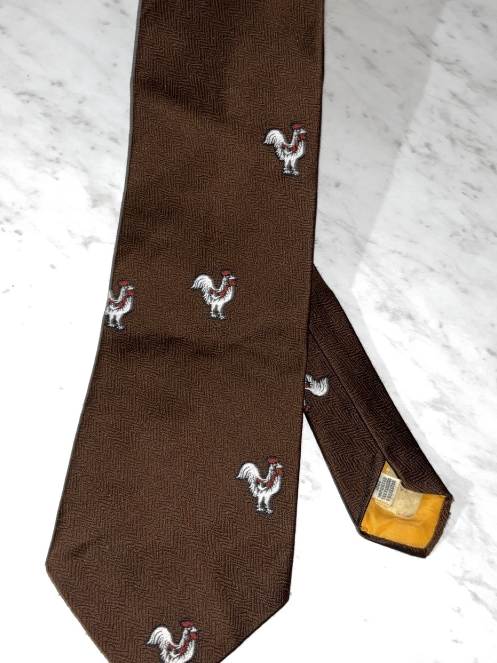 Men's Brown Rooster-Embroidered Silk Tie